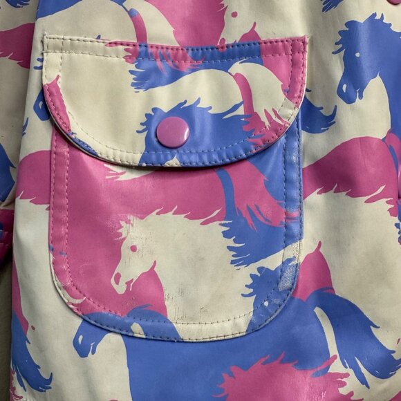 HATLEY Hooded Horse Raincoat Girls 5 Pink Purple Horses Waterproof Rain Jacket - Picture 4 of 8